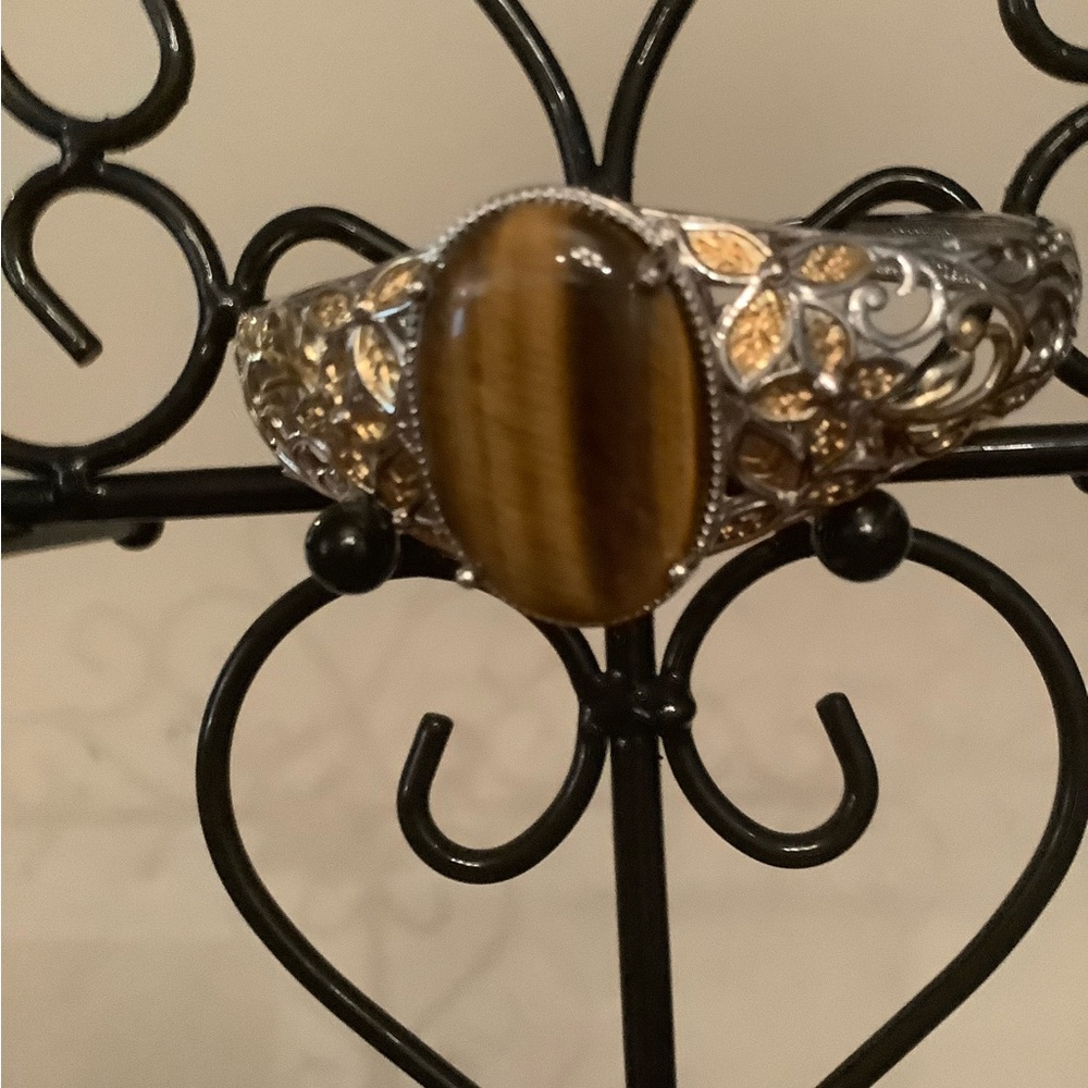 Filigree Tiger's Eye Cuff Bracelet - Brown